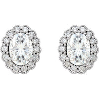 14K White Gold 7x5 mm Forever One™ Lab-Grown Moissanite & 3/8 CTW Natural Diamond Earrings