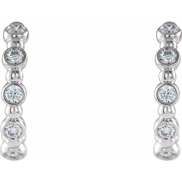 14K White 3/8 CTW Diamond Beaded Hoop Earrings 2