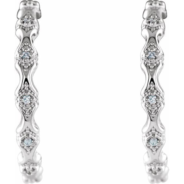 14K White .05 CTW Diamond Hoop Earrings 2