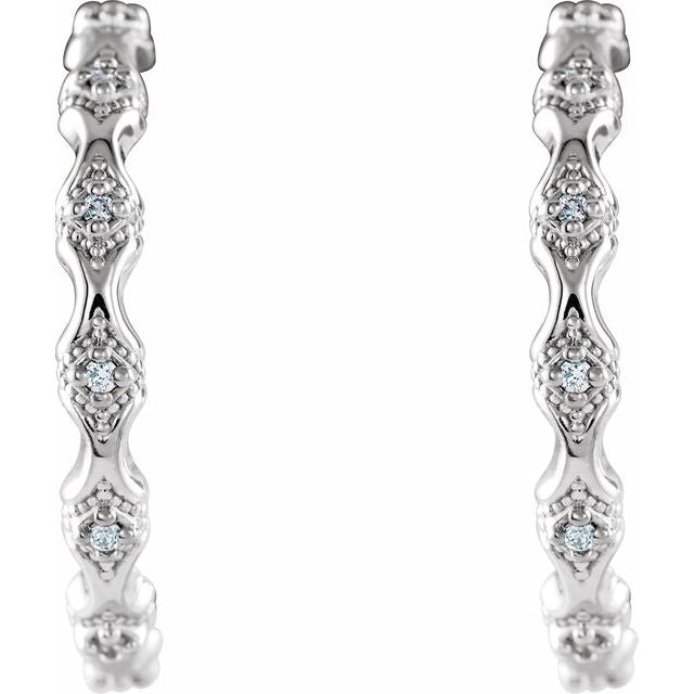 14K White .05 CTW Diamond Hoop Earrings 2