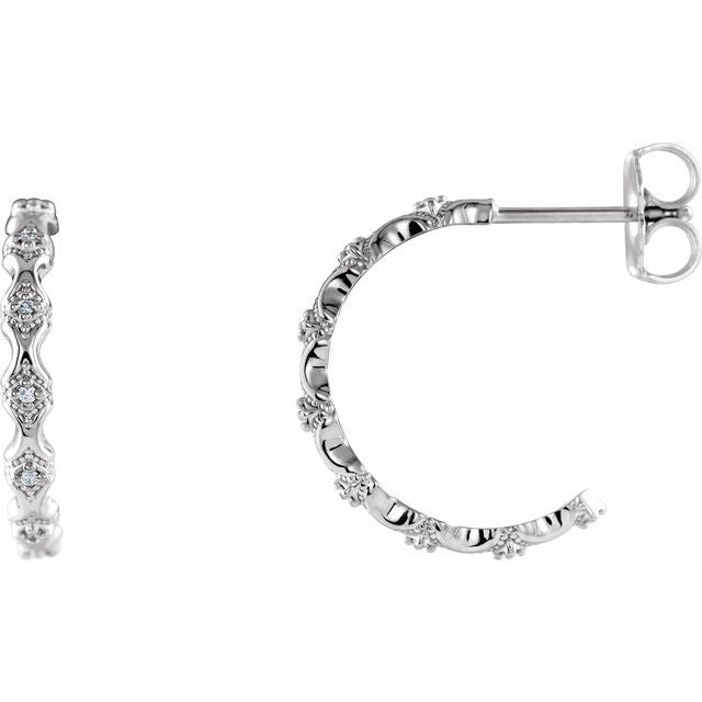 14K White .05 CTW Diamond Hoop Earrings 1