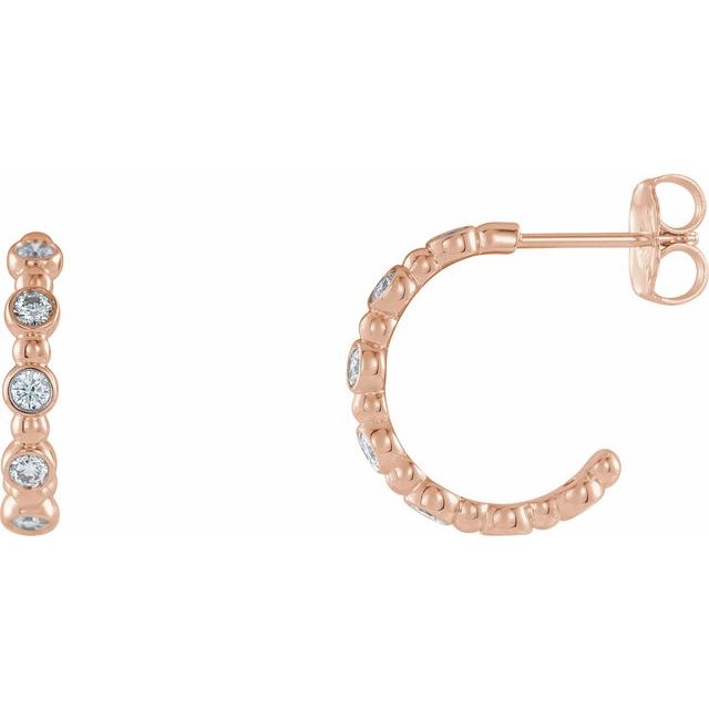 14K Rose 3/8 CTW Diamond Beaded Hoop Earrings 1