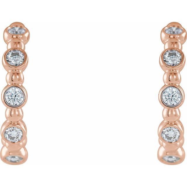 14K Rose 3/8 CTW Diamond Beaded Hoop Earrings 2