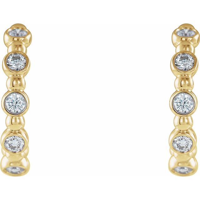 14K Yellow 3/8 CTW Diamond Beaded Hoop Earrings 2