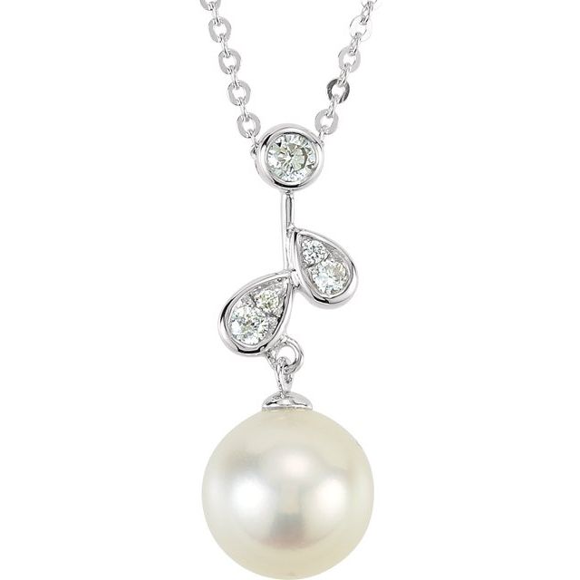 14K White Freshwater Cultured Pearl & 1/10 CTW Diamond 18" Necklace 1
