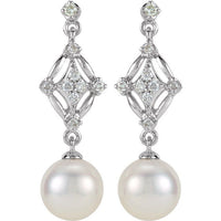 14K White Gold Cultured White Gold Freshwater Pearl & 1/6 CTW Natural Diamond Earrings