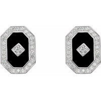 Sterling Silver Onyx & Cubic Zirconia Halo-Style Earrings 2