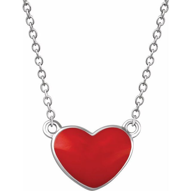 Sterling Silver Red Enamel Heart 16-18" Necklace 1