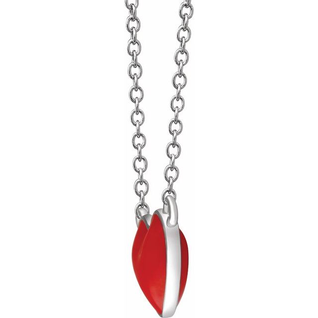 Sterling Silver Red Enamel Heart 16-18" Necklace 2
