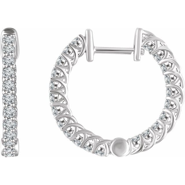 14K White 1 CTW Diamond Inside/Outside 20.1 mm Hoop Earrings 1