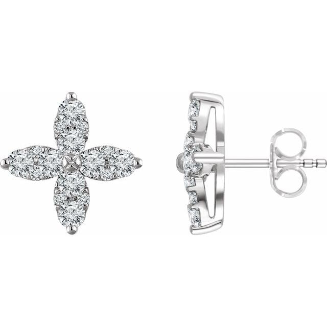 14K White 1 1/4 CTW Diamond Flower Earrings 1