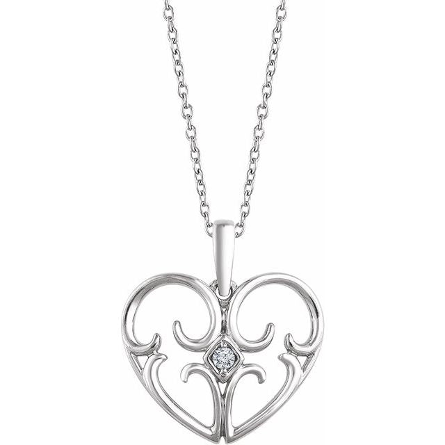 Sterling Silver .03 CT Diamond Heart 18" Necklace 1