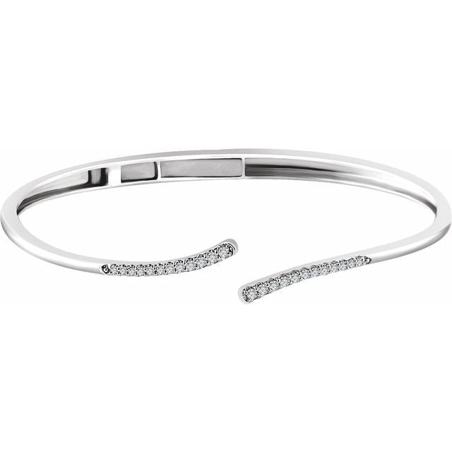 14K White 1/4 CTW Diamond Bypass Hinged Cuff 7" Bracelet 1