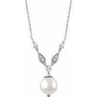 14K White Freshwater Cultured Pearl & 1/6 CTW Diamond 16-18" Necklace 1