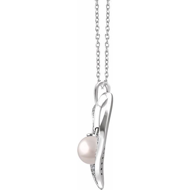 Sterling Silver Freshwater Cultured Pearl & 1/6 CTW Diamond 16-18" Heart Necklace 2