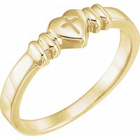 14K Yellow Heart & Cross Chastity Ring Size 5 1