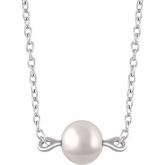 14K White Freshwater Cultured Pearl 16-18" Necklace 1
