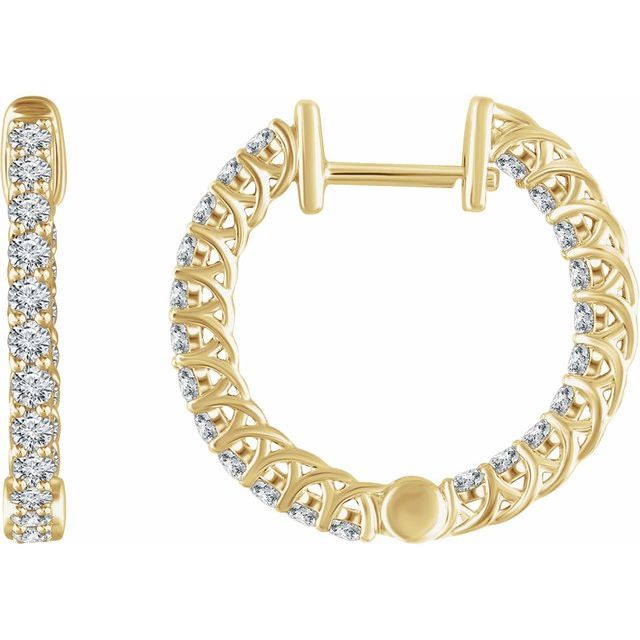 14K Yellow 1 CTW Diamond Inside/Outside 20.1 mm Hoop Earrings 1
