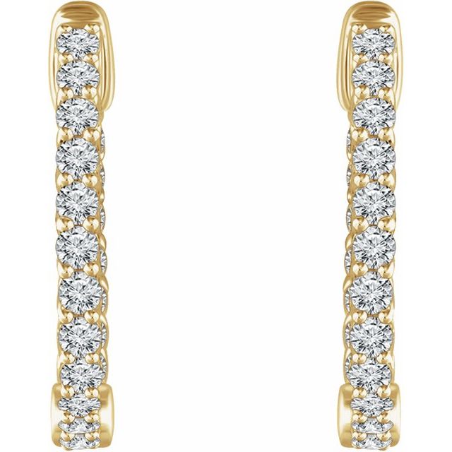 14K Yellow 1 CTW Diamond Inside/Outside 20.1 mm Hoop Earrings 2