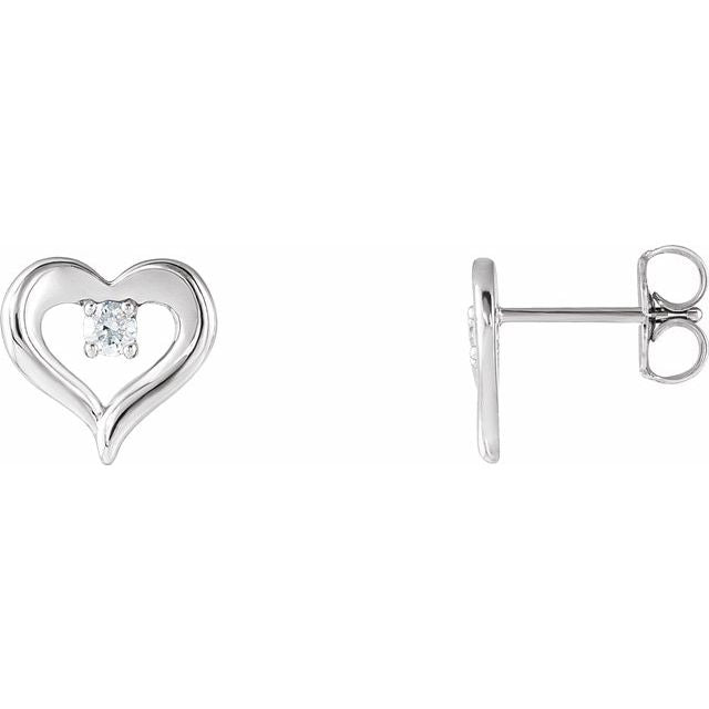 14K White 1/10 CTW Diamond Heart Stud Earrings 1