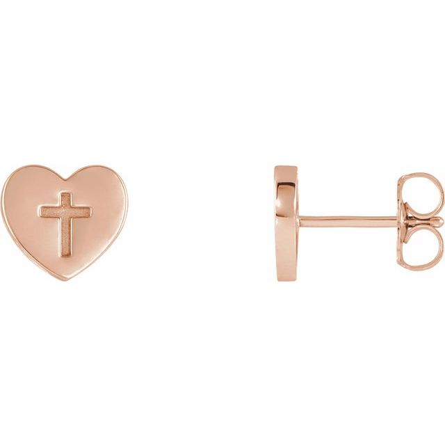 14K Rose Heart & Cross Earrings 1