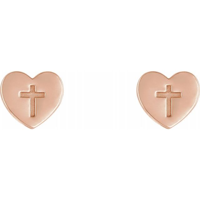 14K Rose Heart & Cross Earrings 2