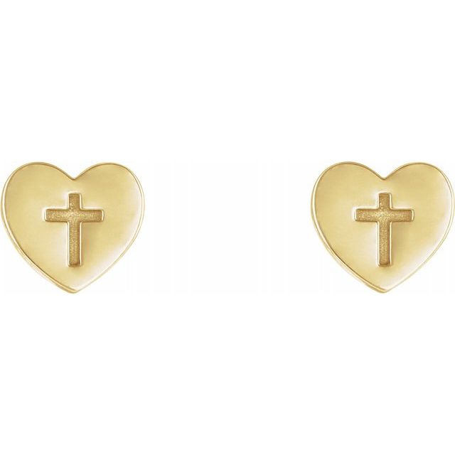 14K Yellow Heart & Cross Earrings 2