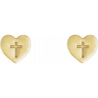 14K Yellow Heart & Cross Earrings 2