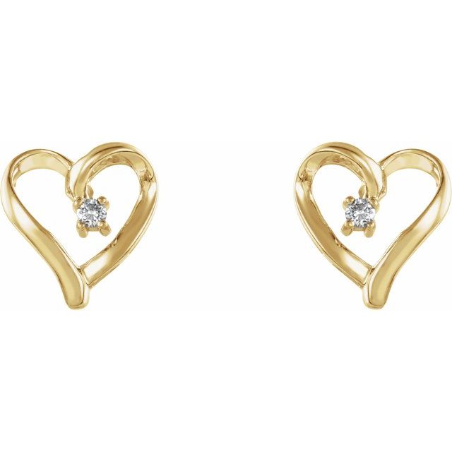 14K Yellow .04 CTW Diamond Heart Earrings 2