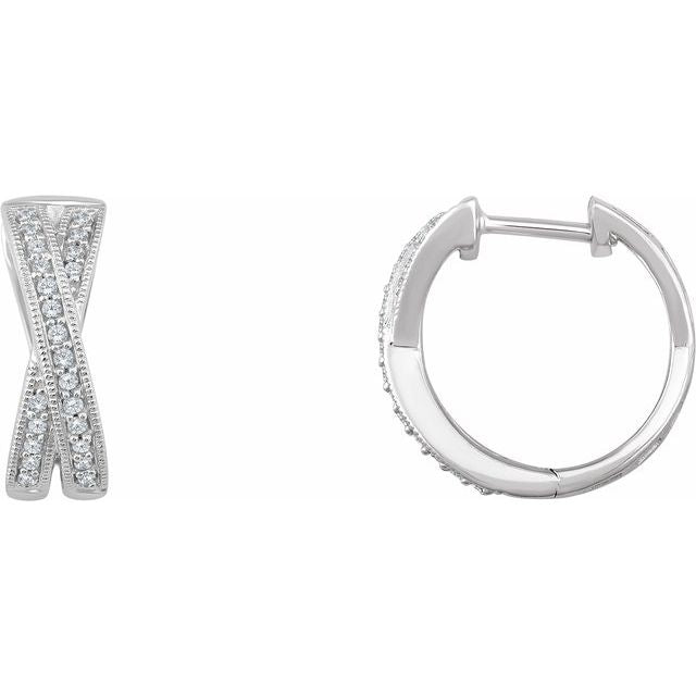 14K White 1/5 CTW Diamond Criss-Cross Hoop Earrings 1