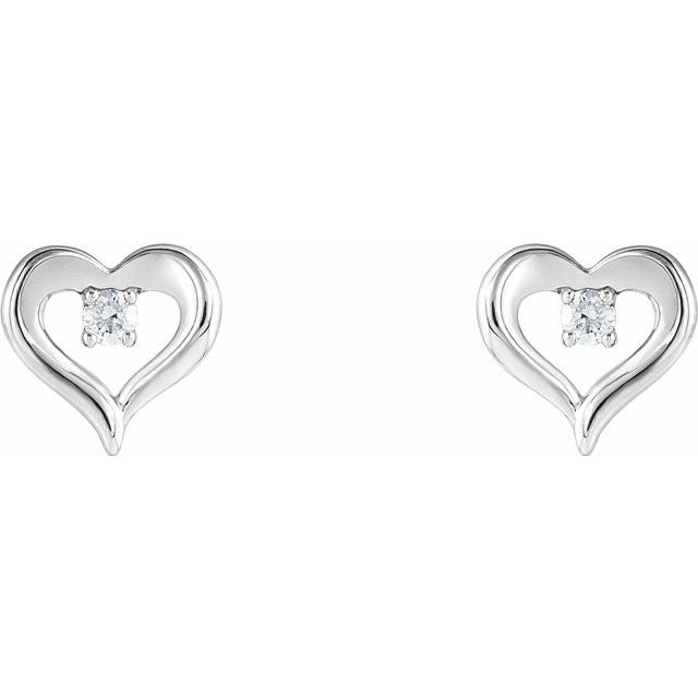 14K White 1/10 CTW Diamond Heart Stud Earrings 2