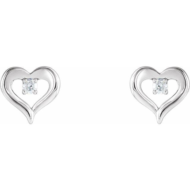 Sterling Silver 1/10 CTW Diamond Heart Stud Earrings 2