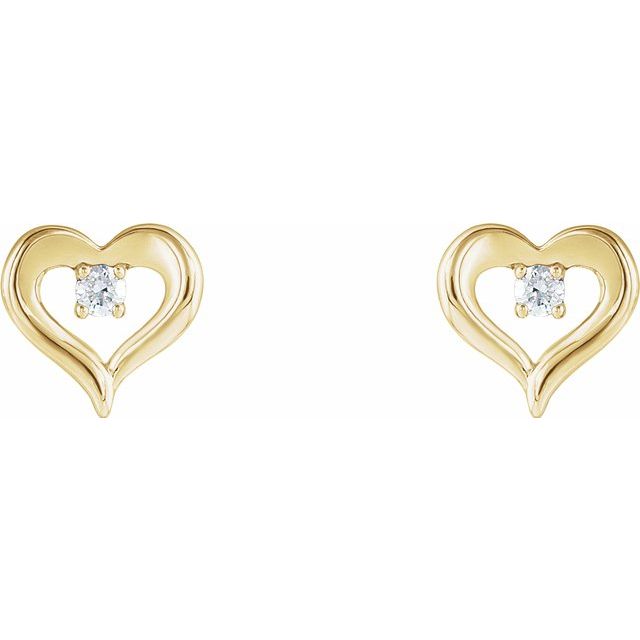 14K Yellow 1/10 CTW Diamond Heart Stud Earrings 2