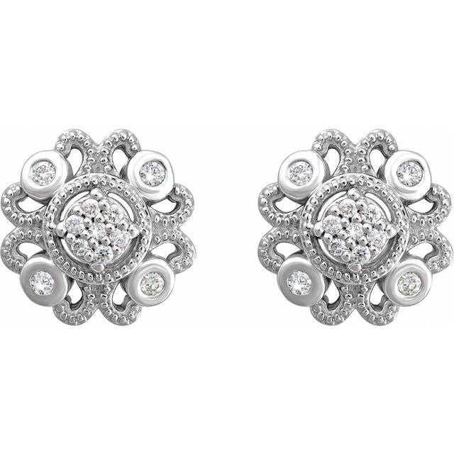 Sterling Silver 1/8 CTW Diamond Cluster Earrings 2