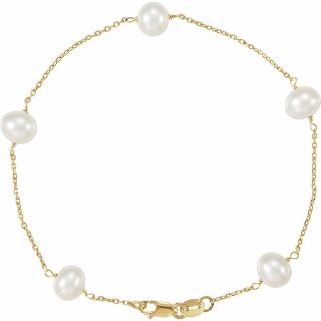 14K Yellow Pearl Station 7" Bracelet 1