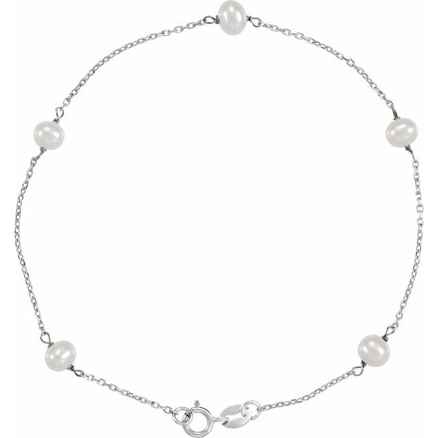 14K White Freshwater Cultured Pearl Station 7" Bracelet 1