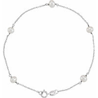 14K White Freshwater Cultured Pearl Station 7" Bracelet 1