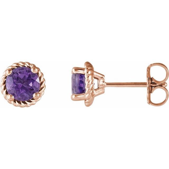 14K Rose Amethyst Rope Earrings 1