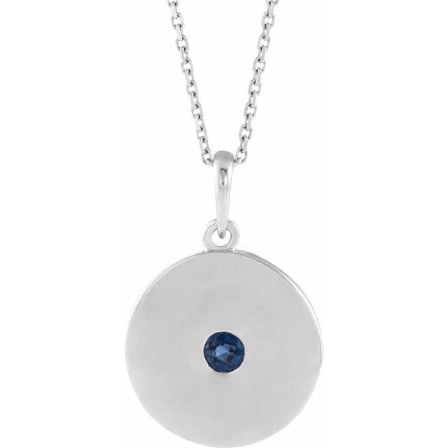 14K White Blue Sapphire Disc 16-18" Necklace 1