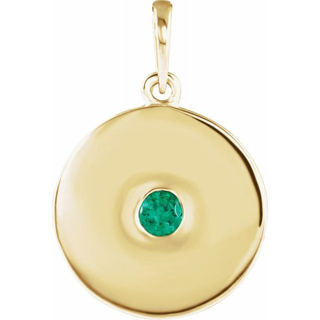 14K Yellow Emerald Disc Pendant 1