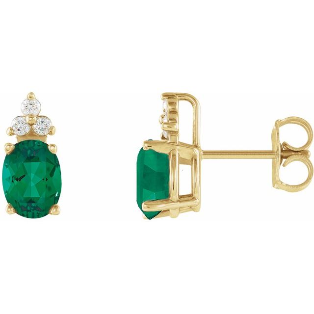 14K Yellow Gold Natural Emerald & .06 CTW Natural Diamond Earrings