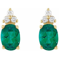 14K Yellow Gold Natural Emerald & .06 CTW Natural Diamond Earrings