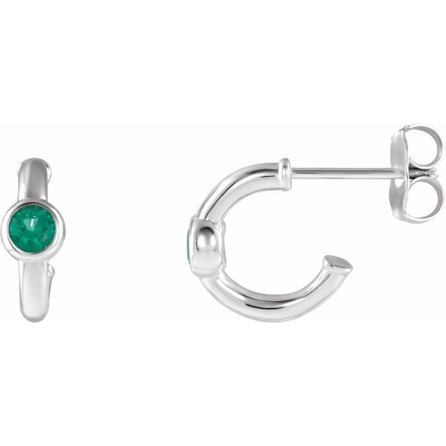14K White Emerald Hoop Earrings 2