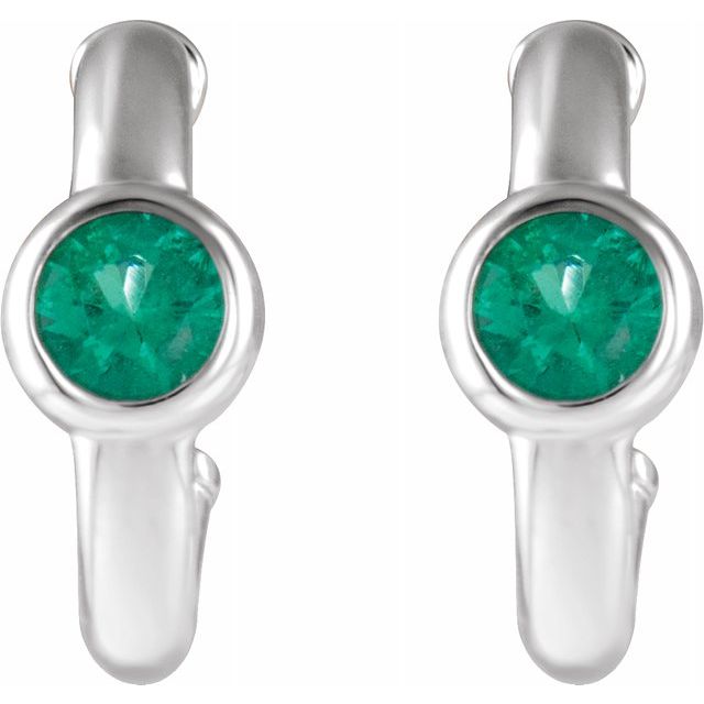 14K White Emerald Hoop Earrings 3