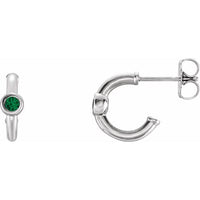 14K White Emerald Hoop Earrings 1