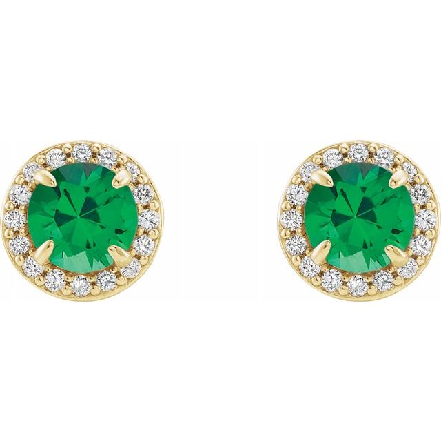 14K Yellow 5 mm Round Emerald & 1/8 CTW Diamond Earrings 2