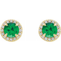 14K Yellow 5 mm Round Emerald & 1/8 CTW Diamond Earrings 2