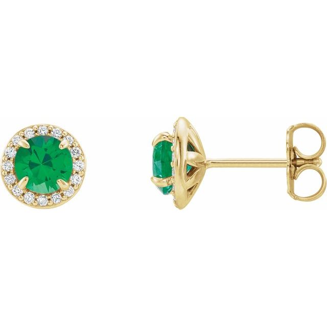 14K Yellow 5 mm Round Emerald & 1/8 CTW Diamond Earrings 1