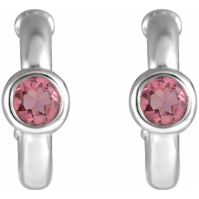 14K White Pink Tourmaline Hoop Earrings 2
