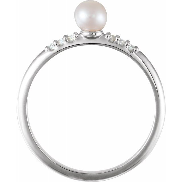 14K White Cultured White Freshwater Pearl & .05 CTW Natural Diamond Ring 